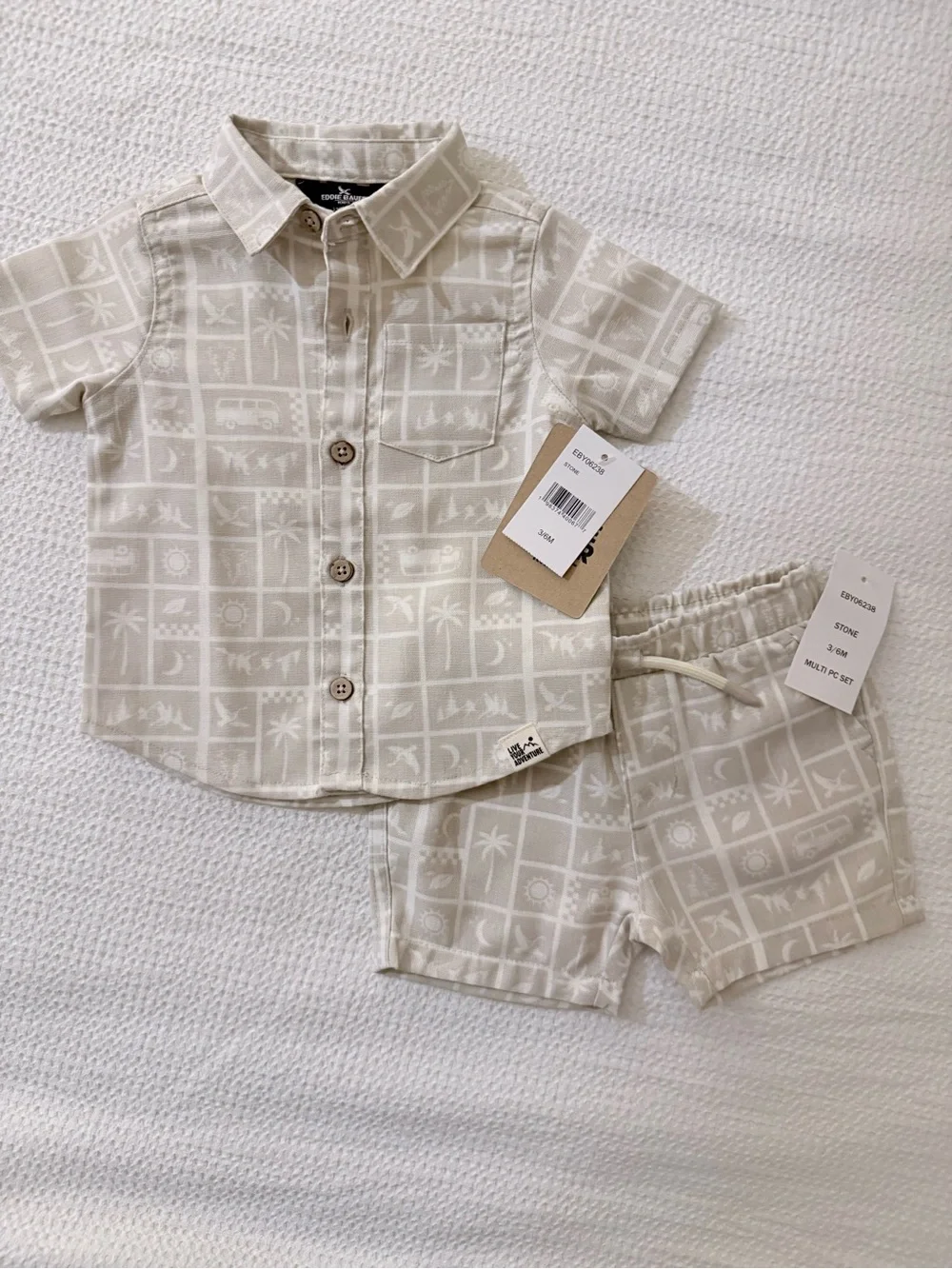 Eddie Bauer Cream Short-Sleeve Button Shirt & Shorts Set